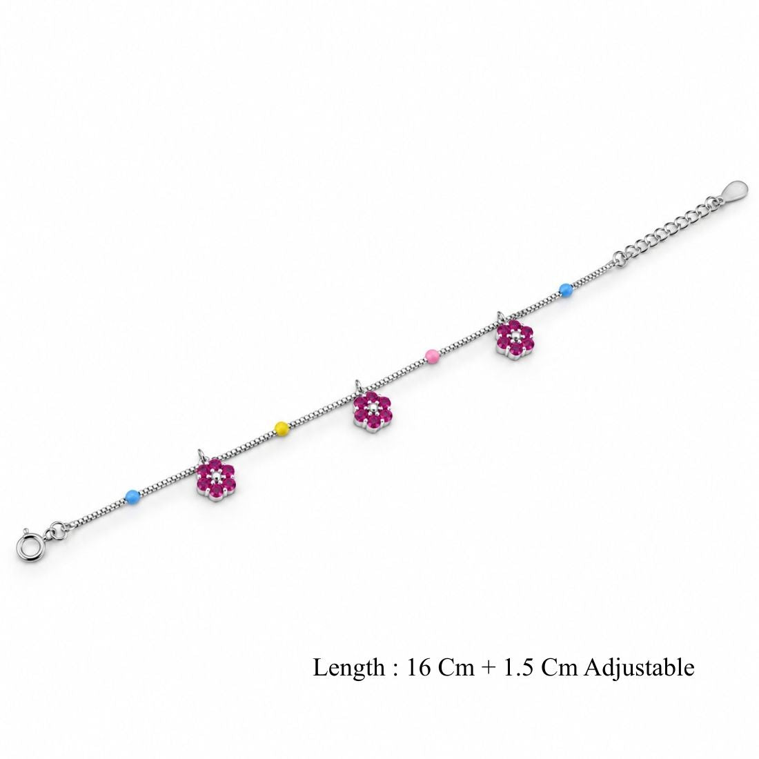 Floral Fiesta 925 Sterling Silver Pink Flower Kids Charm Bracelet