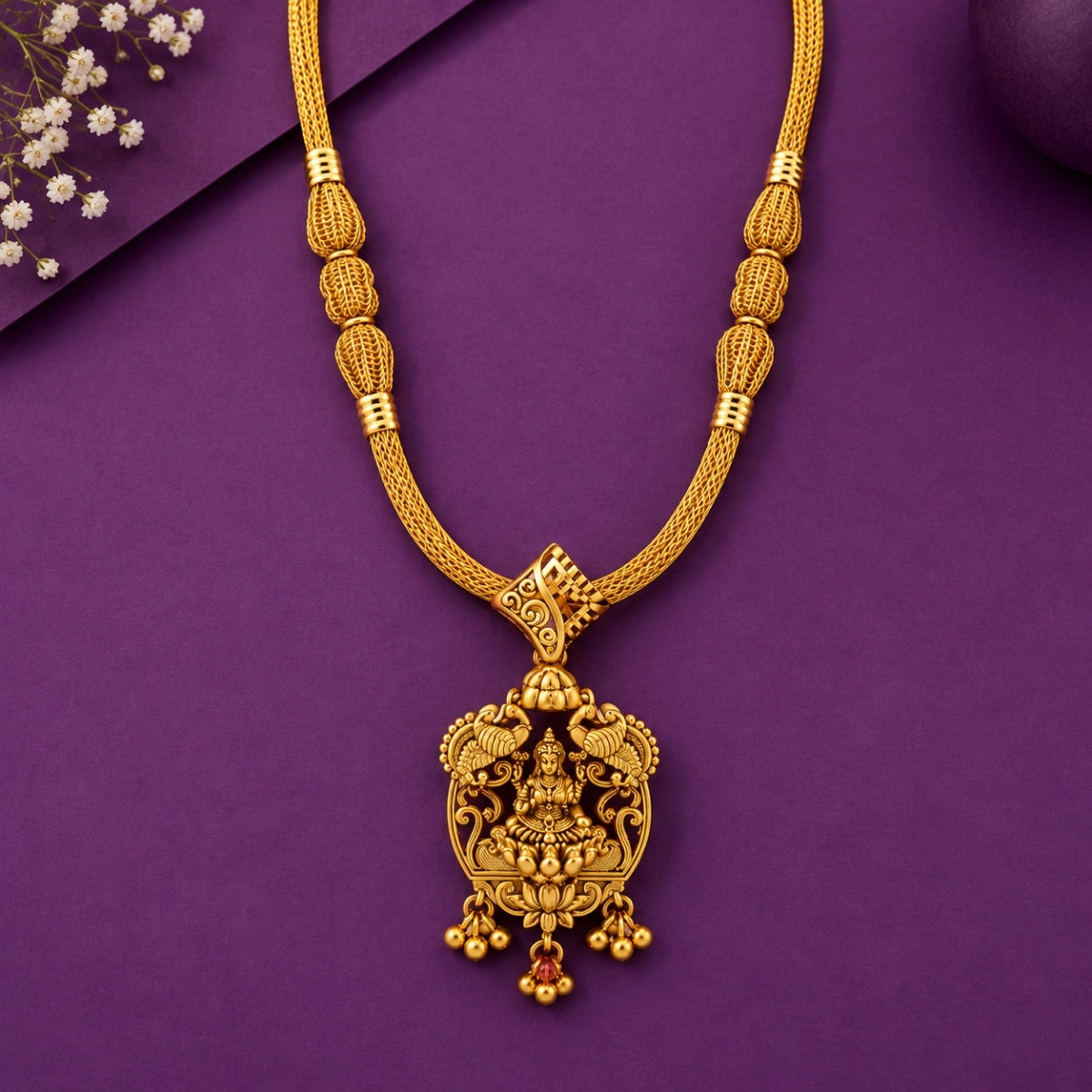 The Devanshi Lakshmi Antique Gold-Plated 925 Silver Temple Pendant Necklace