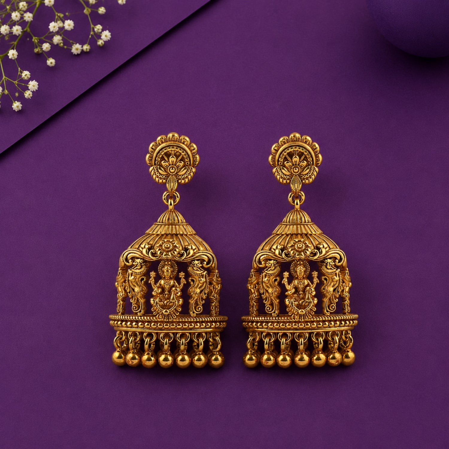 Divine Lakshmi Antique Nakshi Jhumka Earrings