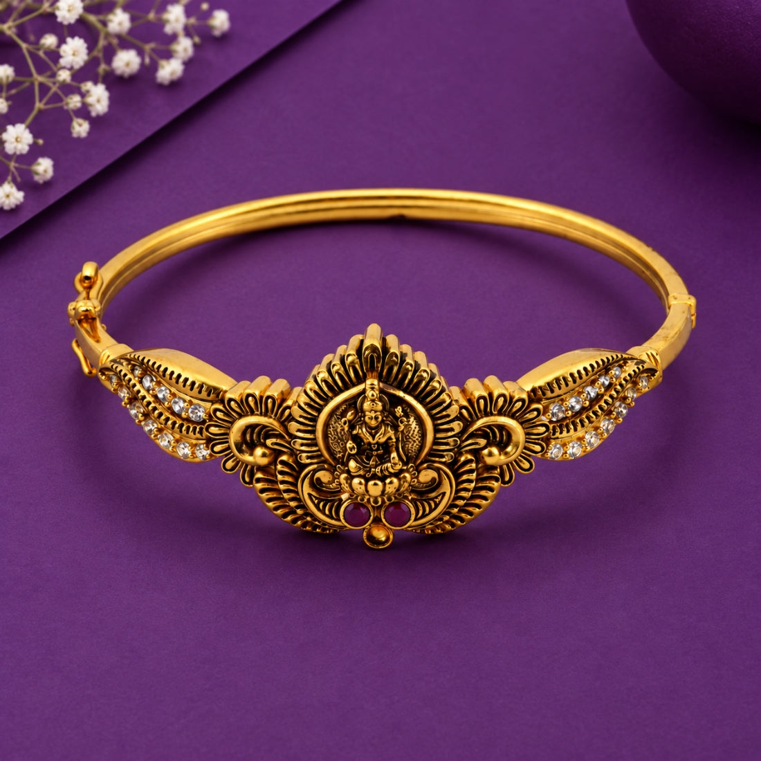 The Royal Lakshmi Mandir Antique Temple 925 Silver Kada