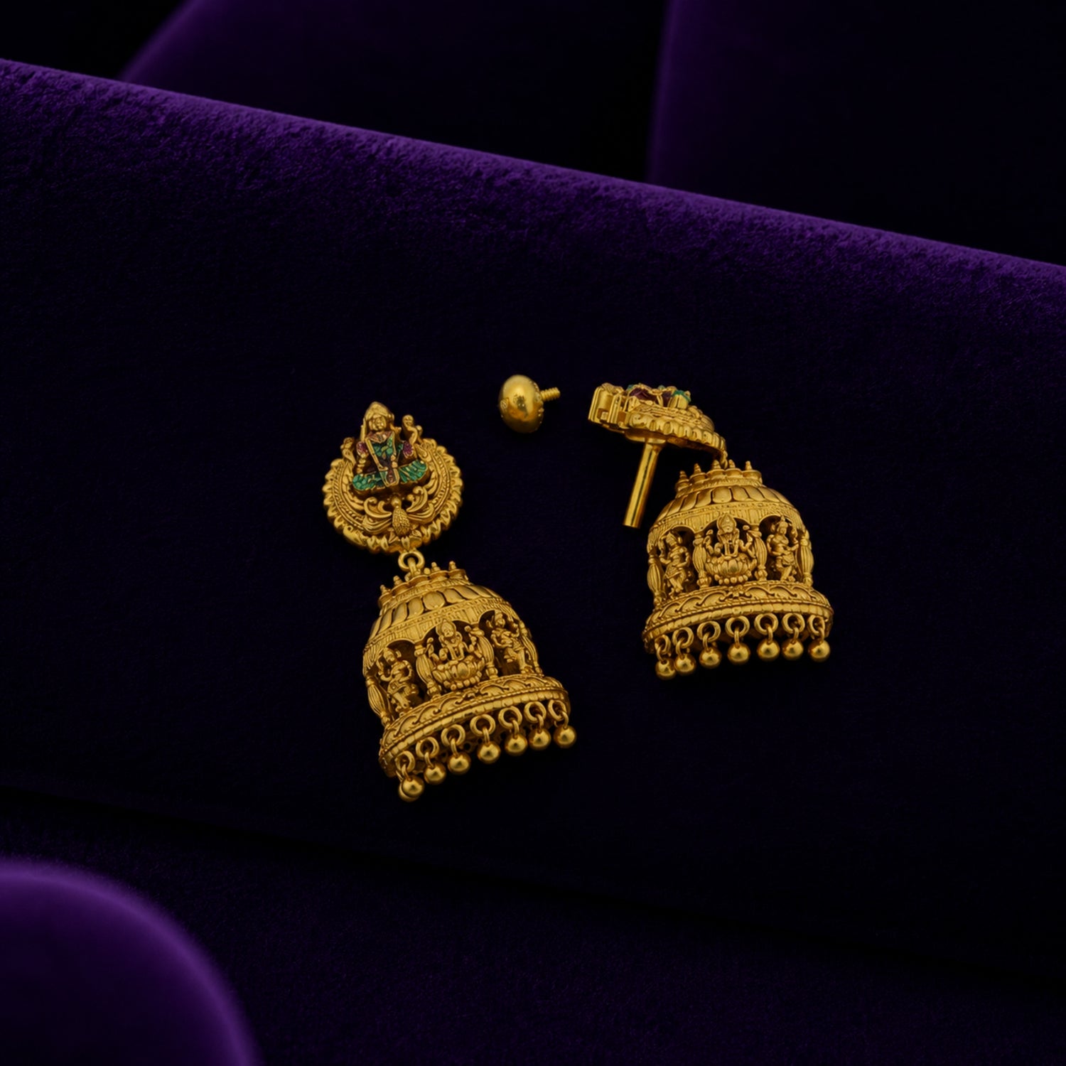 The Lakshmi Nakashi Temple Gold Polish 925 Silver Jhumka