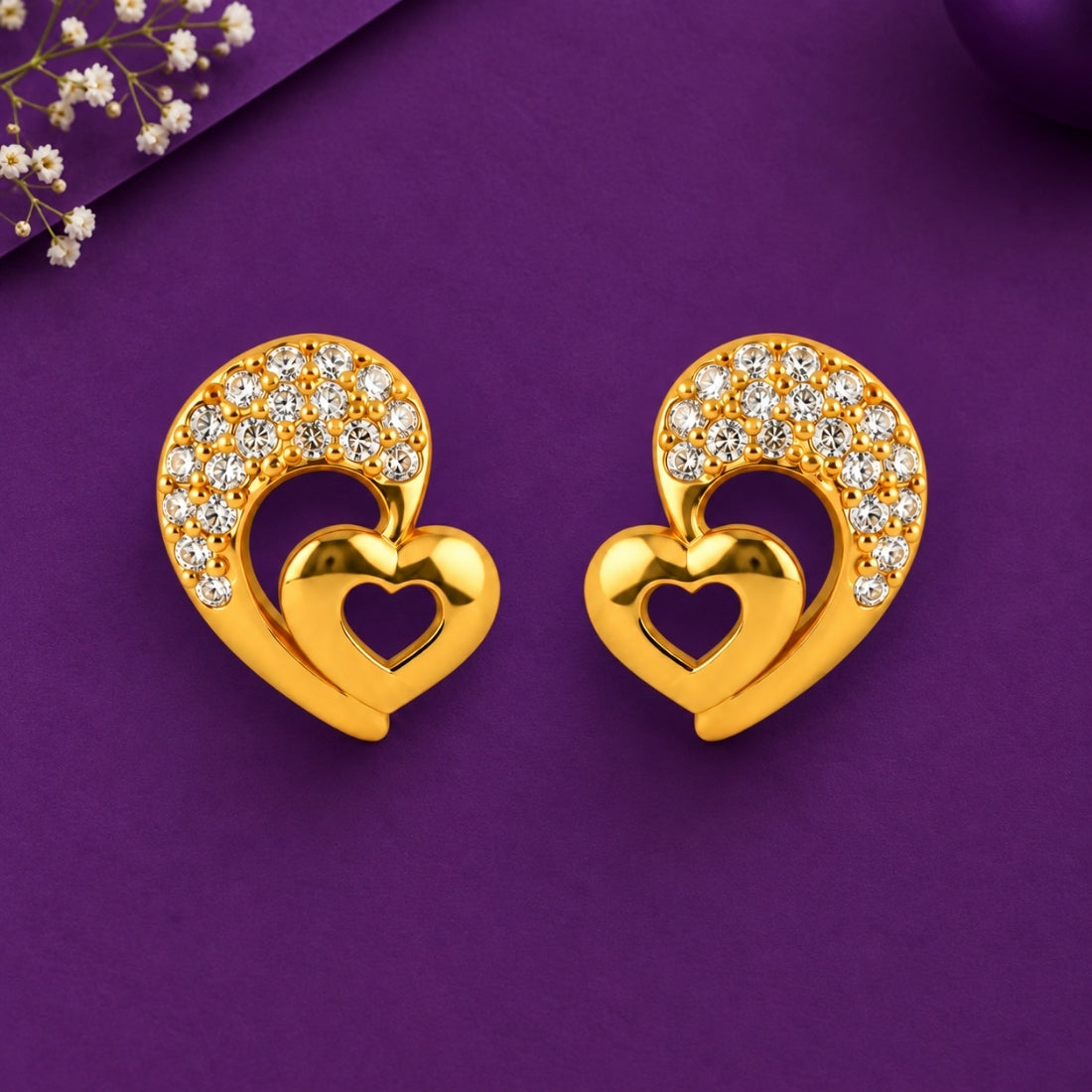 Aura of Love 925 Sterling Silver Gold-Plated Twin Heart Stud Earrings