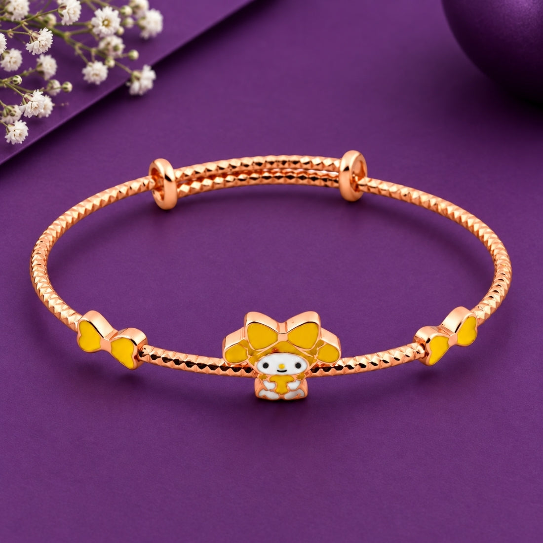 My Melody Playful Bow Adjustable Kids Kada Bangle (925 Sterling Silver in Rose Gold Polish)