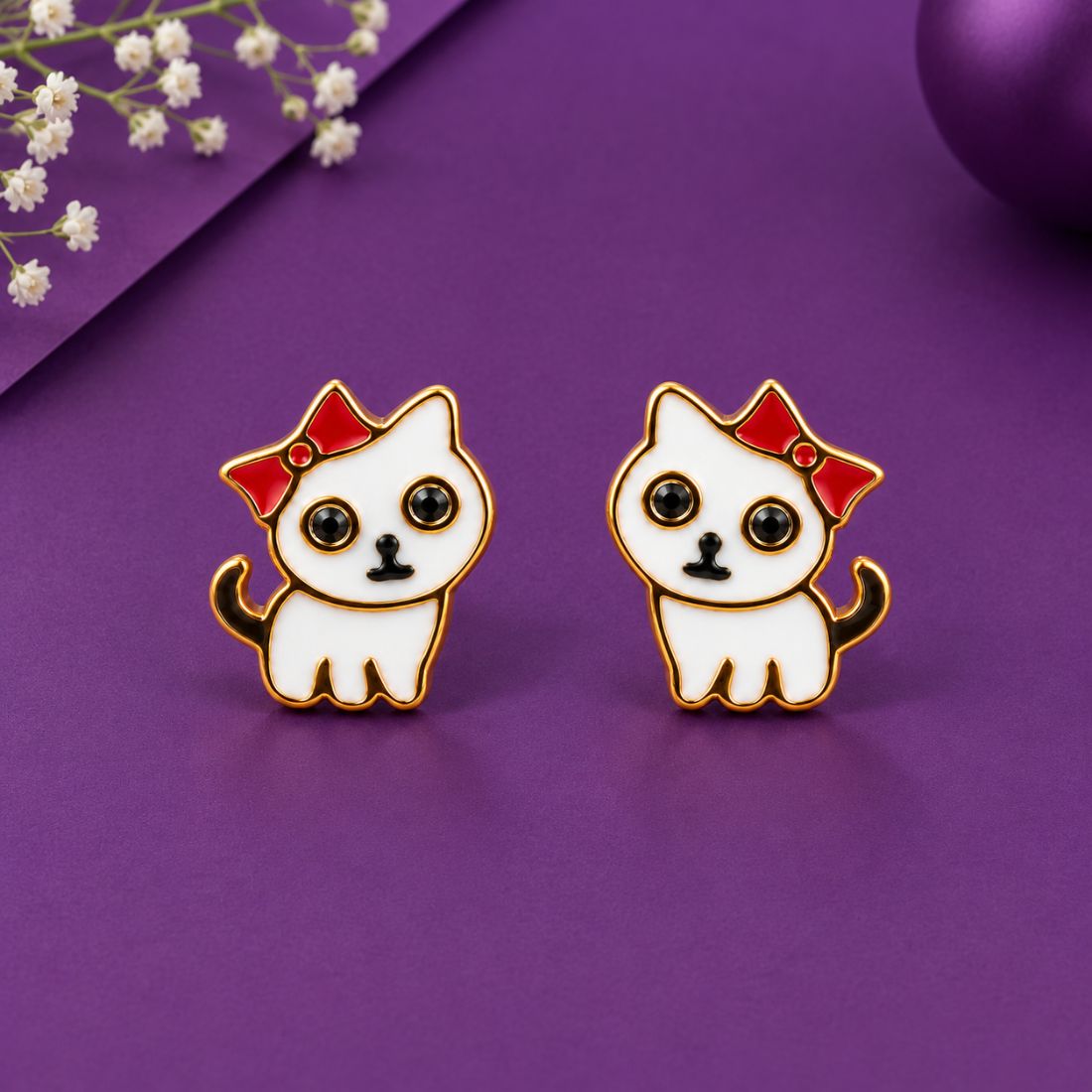 The Whimsical Kitten Bow 925 Silver Stud Earrings