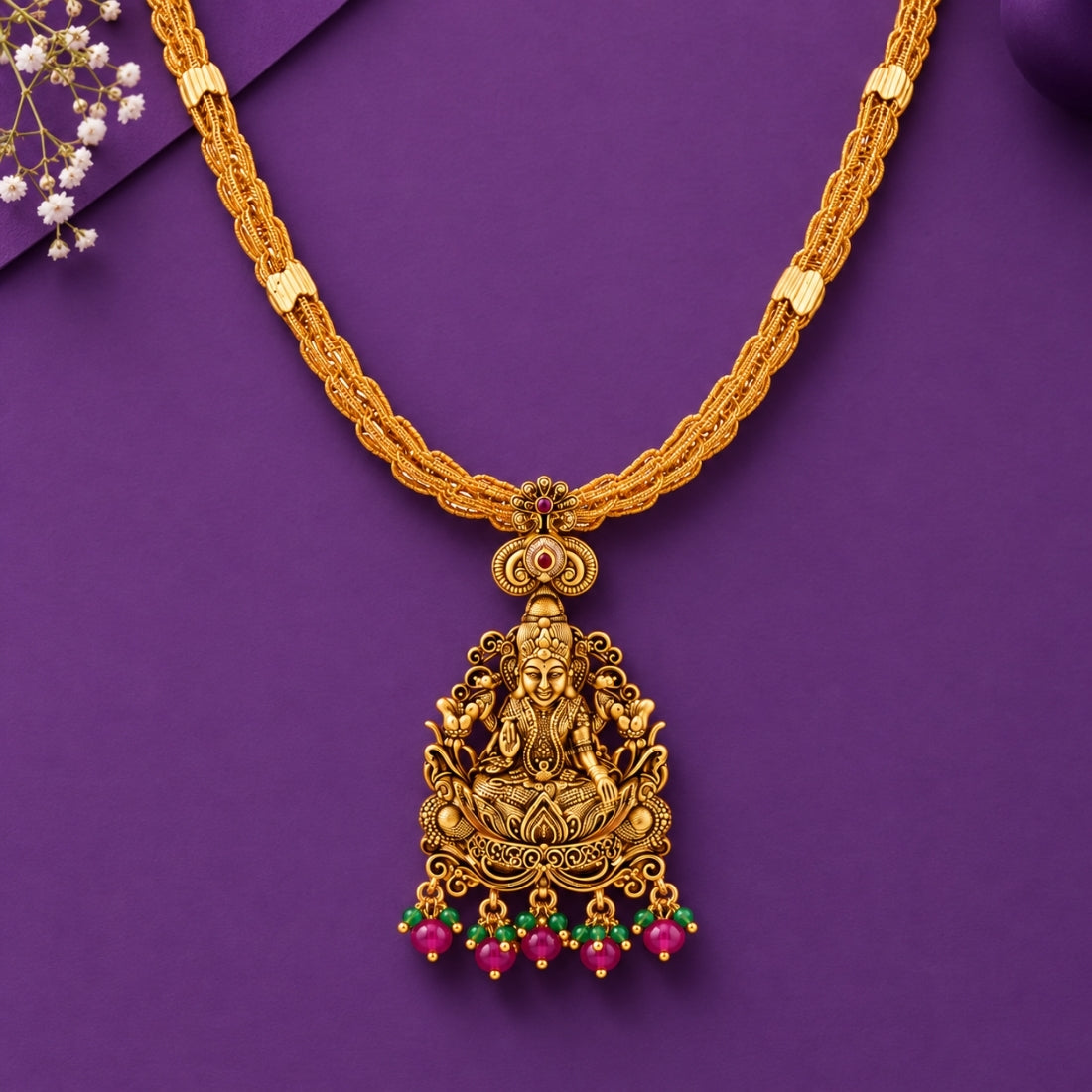 The Royal Lakshmi Antique Temple 925 Silver Necklace