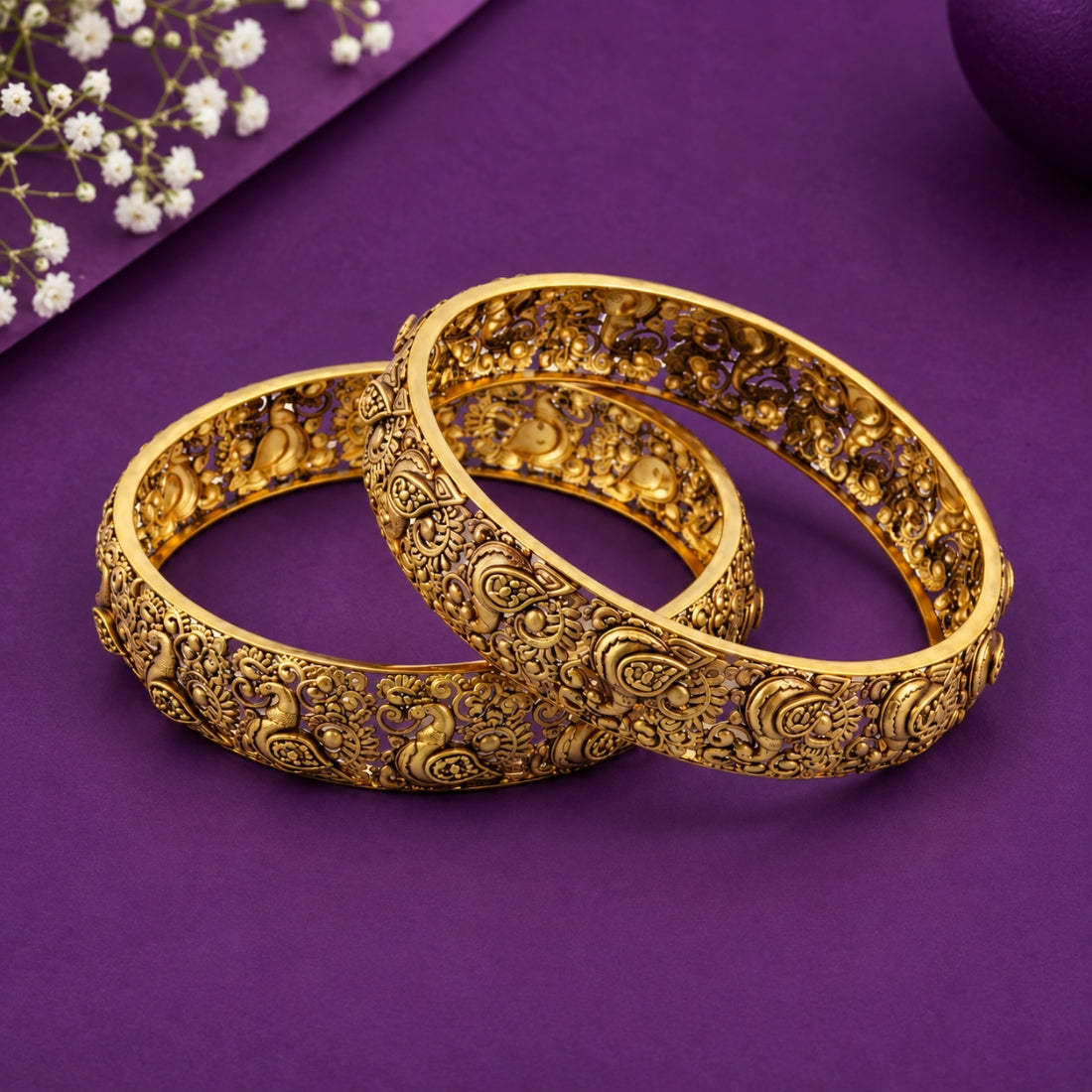 The Mayura Heritage 925 Silver Antique Gold Plated Bangles