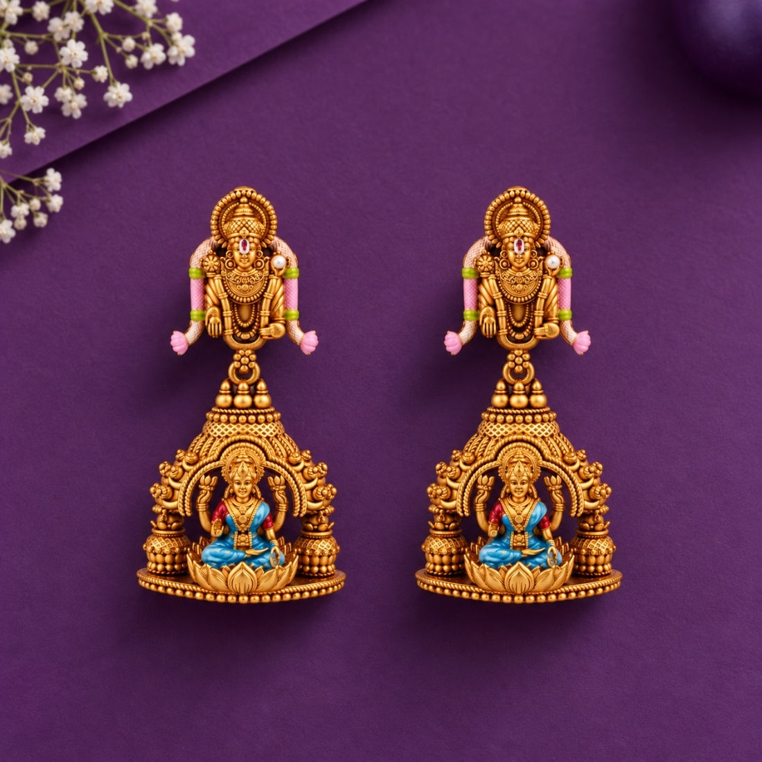 Sacred Gilded Lakshmi Temple Jhumka Earrings in 925 Sterling Silver