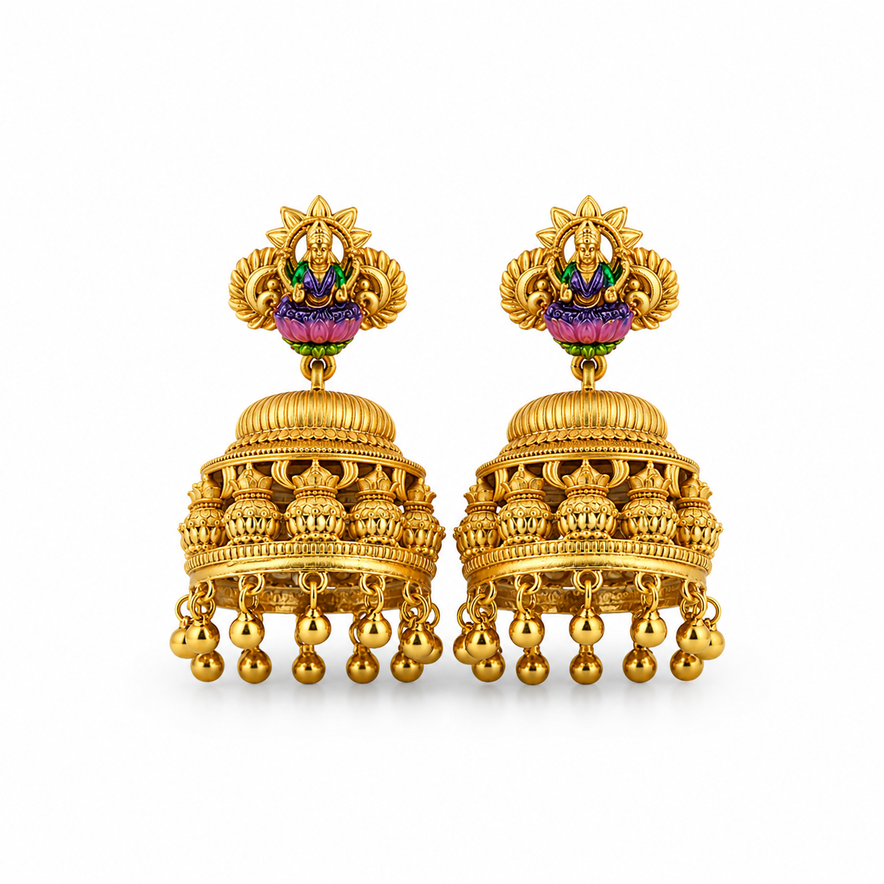 Ashta Lakshmi Heritage Gold-Plated 925 Silver Jhumkas