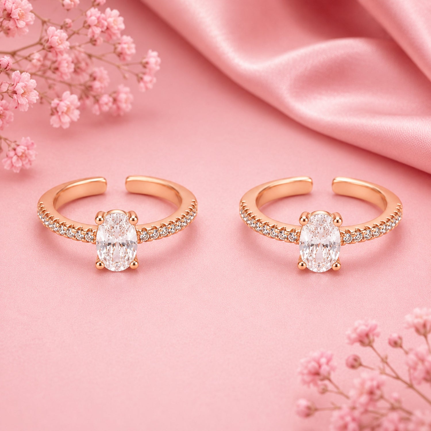 Oval Solitaire Shimmer Rose Gold Adjustable Toe Rings