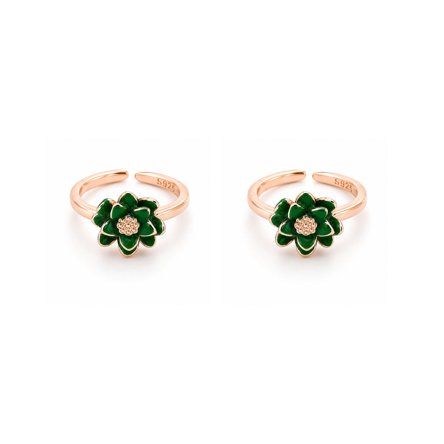 The Emerald Lotus Adjustable 925 Silver Toe Ring Set