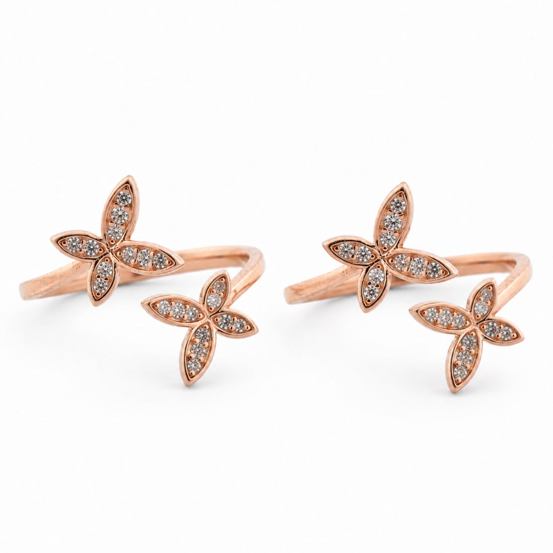 Rose Gold Plated Crystal Double Butterfly Bichiya Set
