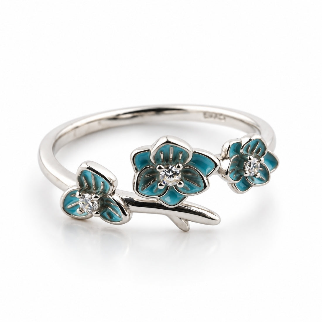 Dainty Turquoise Blossom 925 Silver Ring