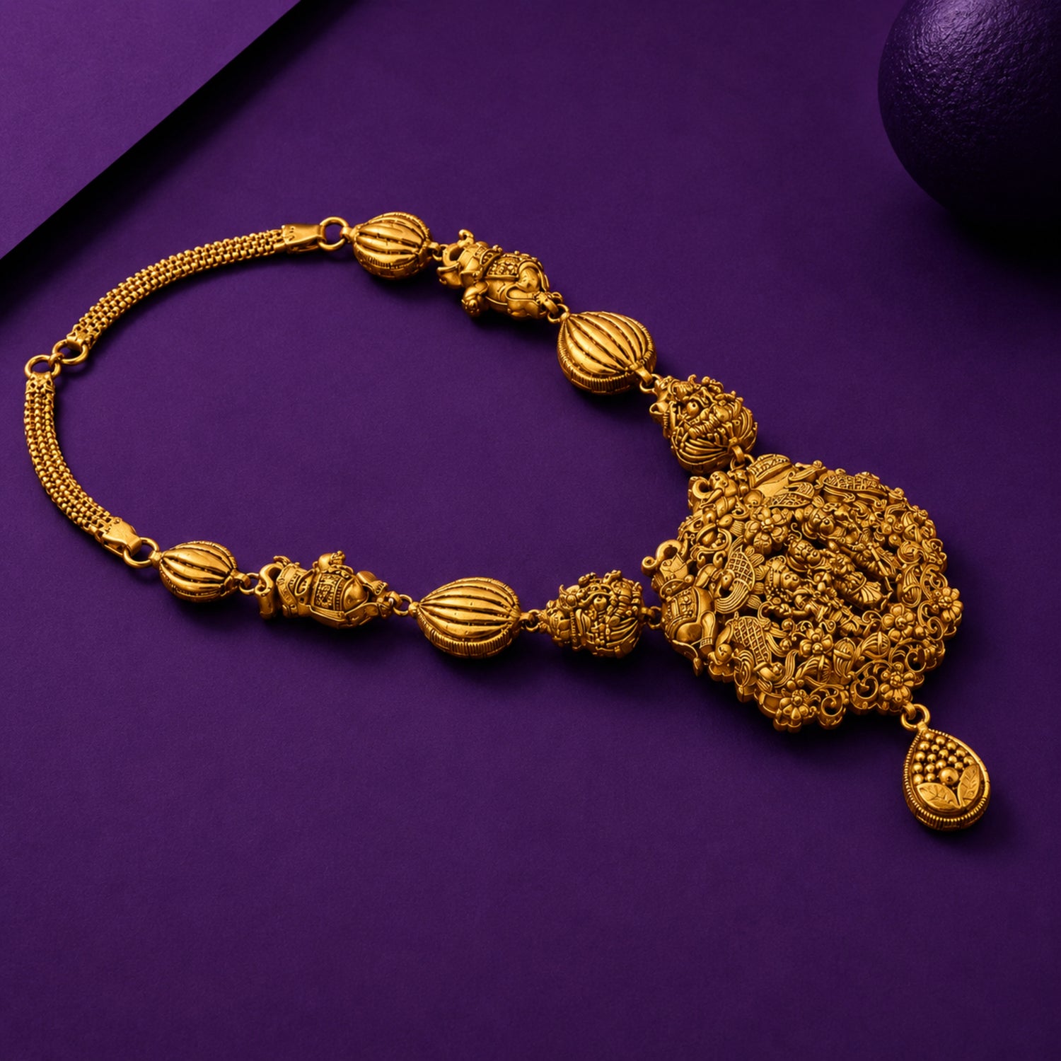 Lakshmi Ganesha Antique925 Silver Gold-Plated Necklace