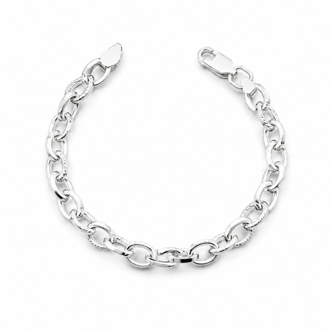 Classic Sparkle 925 Sterling Silver Textured Link Kids Bracelet