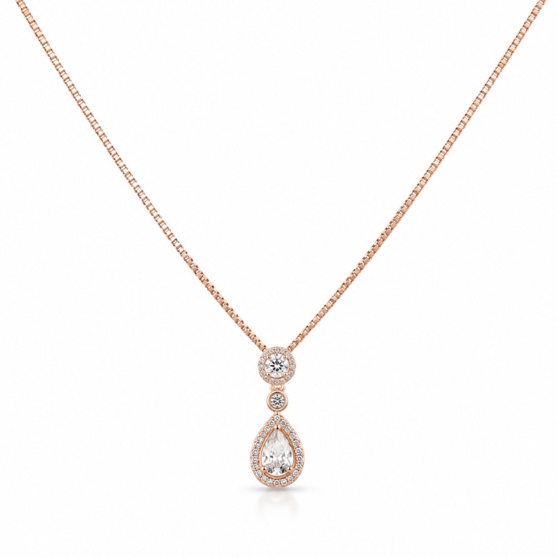 The Royal Aura Teardrop Halo Rose 925 Silver Chain