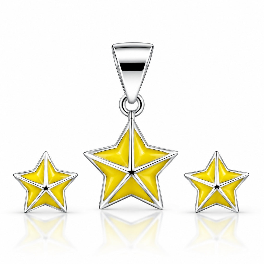 Starlight Bright 925 Sterling Silver Faceted Yellow Enamel Pendant & Stud Earring Set for Kids
