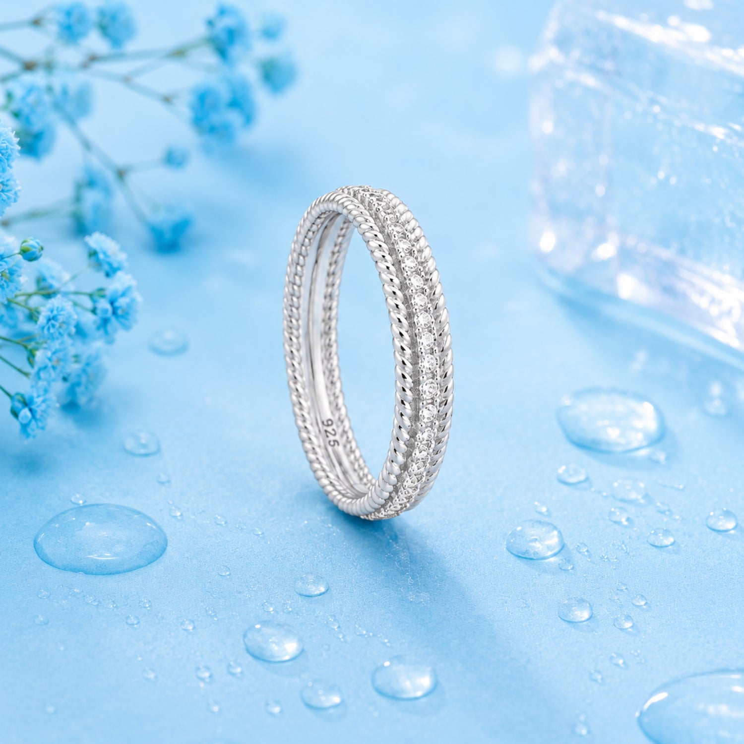 Glacier Pavé Beaded Eternity 925 Sterling Silver Ring