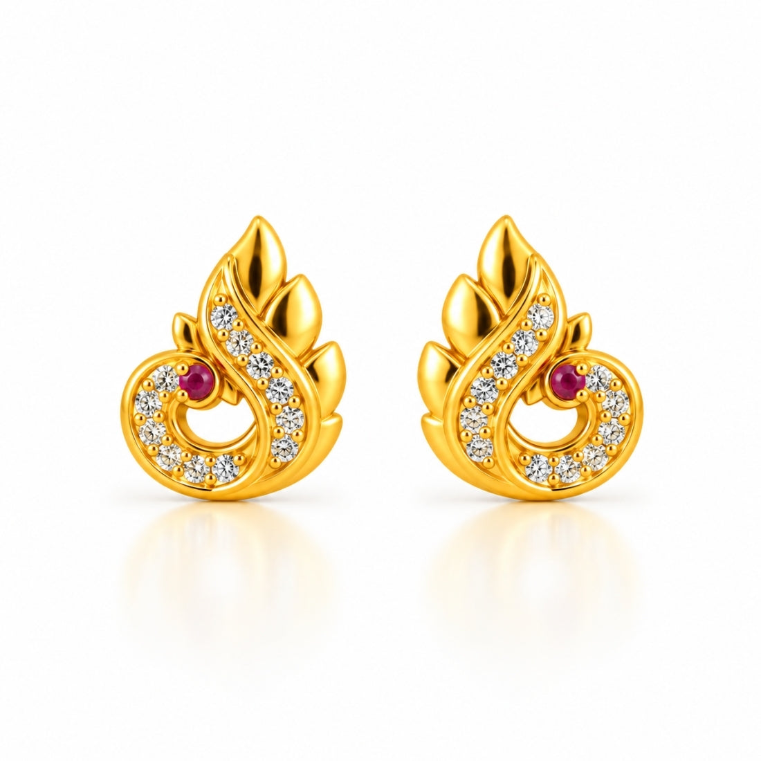 Mayura Shimmer 925 Sterling Silver Ruby Peacock Stud Earrings