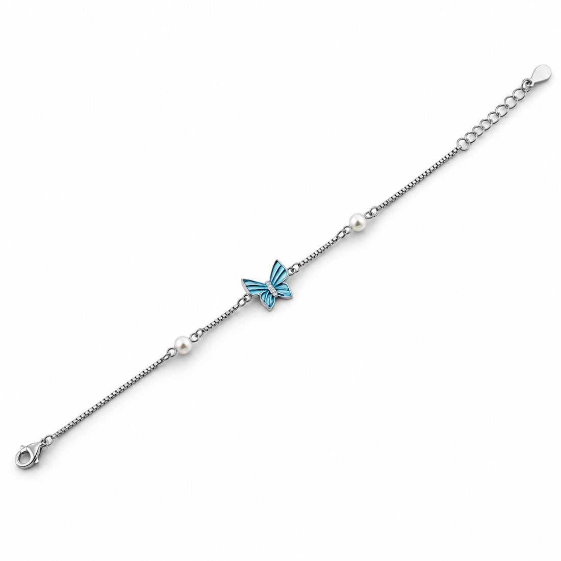 The Azure Monarch – 925 Silver Blue Enamel Butterfly Bracelet