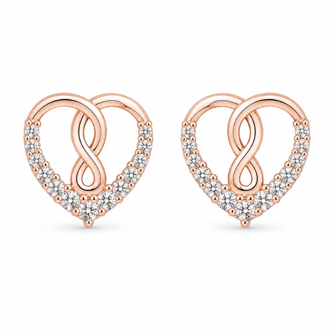 Rose Gold Endless Love Infinity Heart Stud Earrings