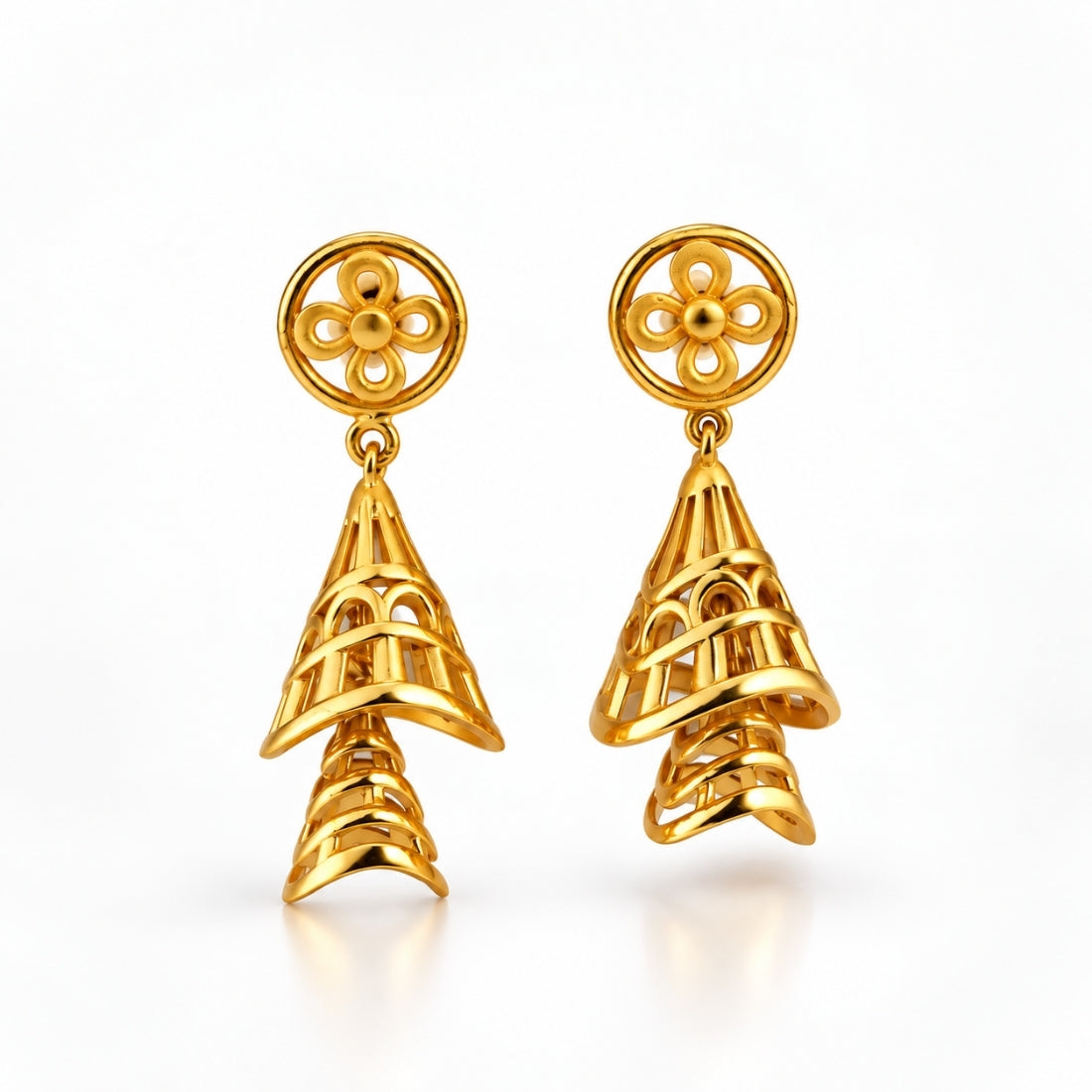 Gold Plated Silver Two-Tier Cone Filigree Jhumka Earrings