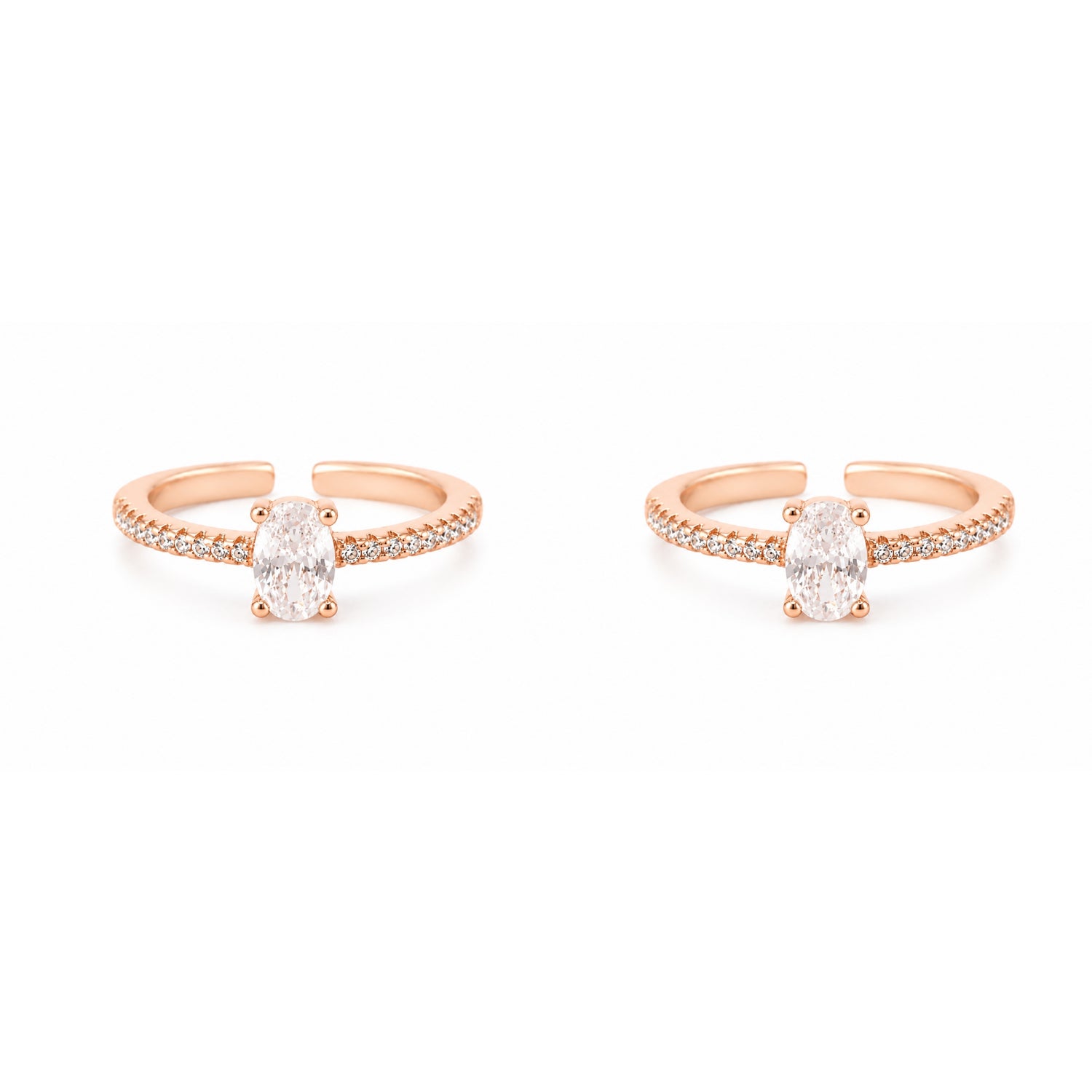 Oval Solitaire Shimmer Rose Gold Adjustable Toe Rings