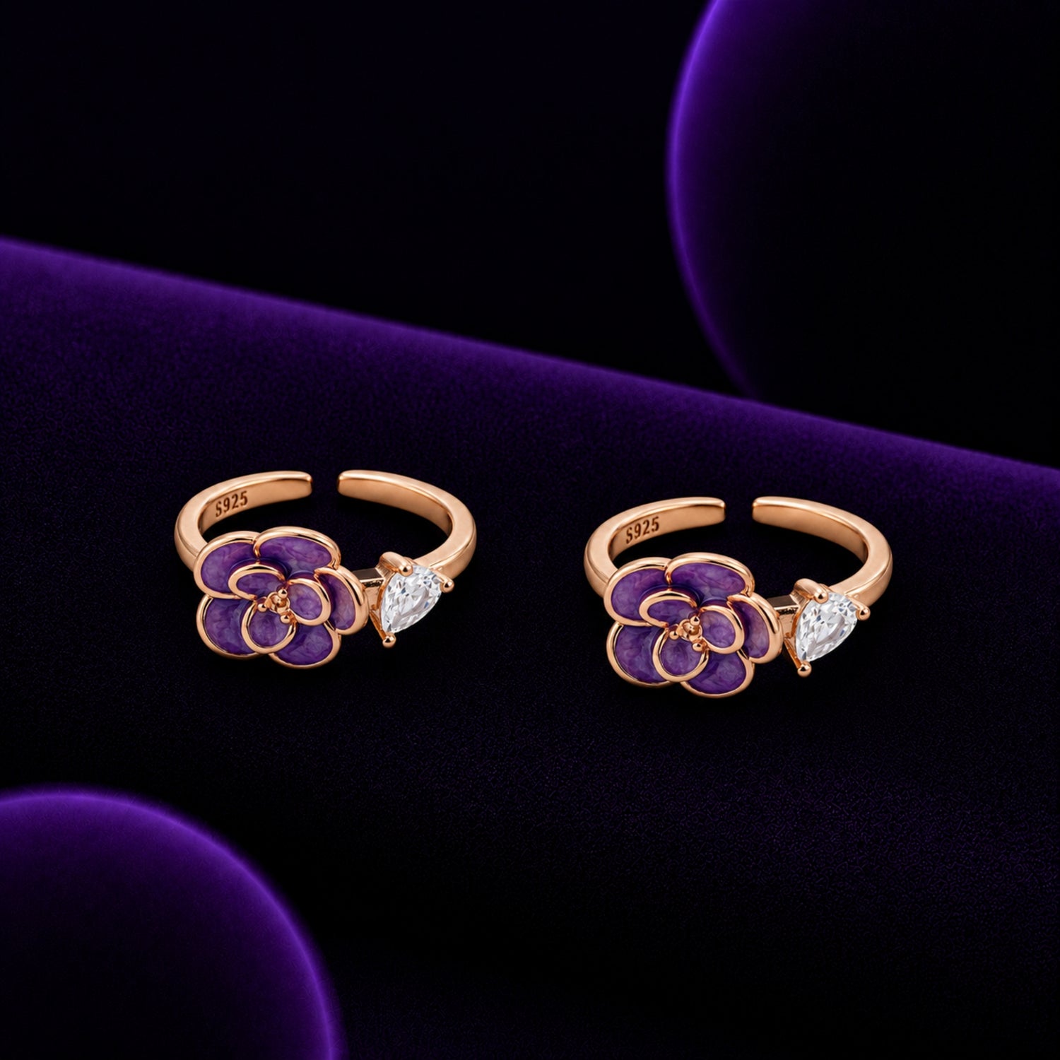 Amethyst Rose 925 Silver Toe Rings
