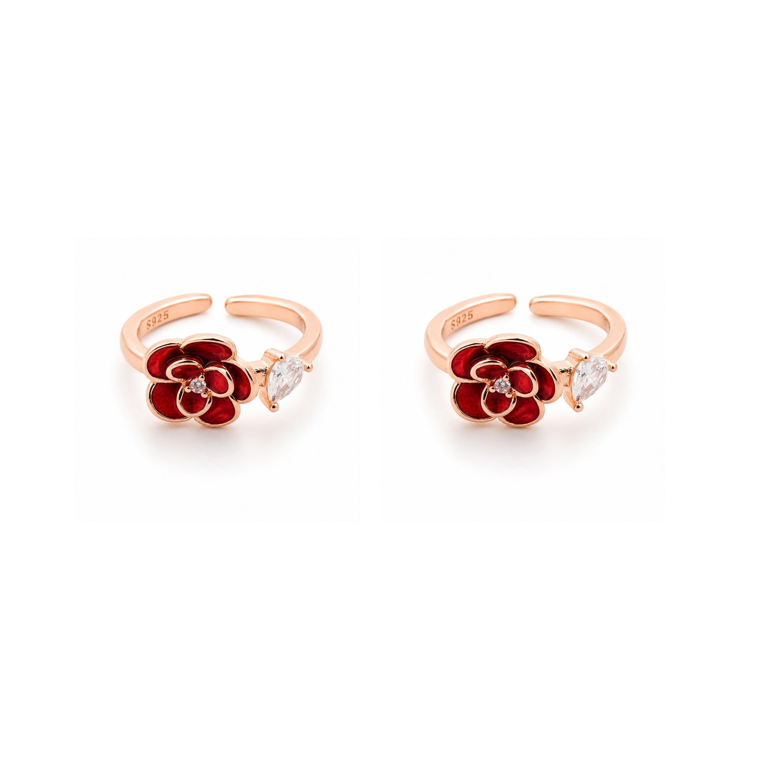 The Crimson Camellia Adjustable Toe Ring Set