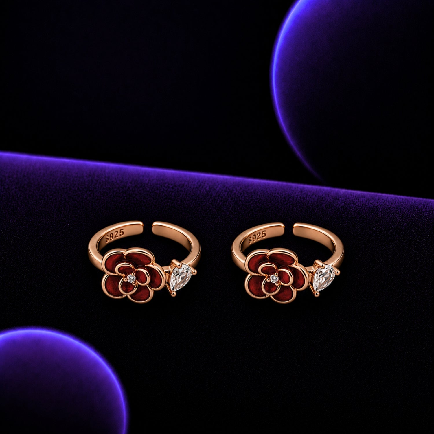 The Crimson Camellia Adjustable Toe Ring Set