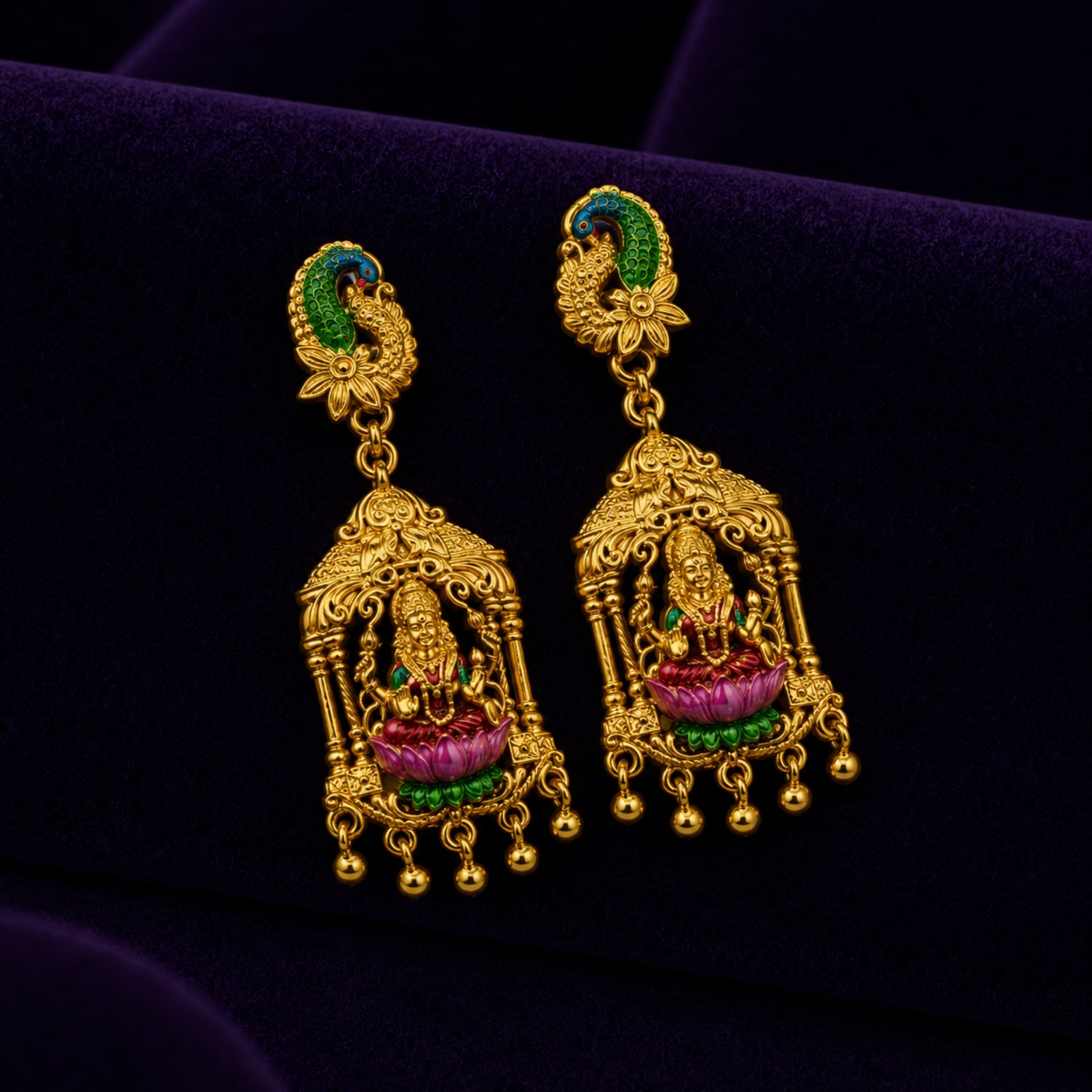 Lakshmi Peacock Temple Jhumka Earrings