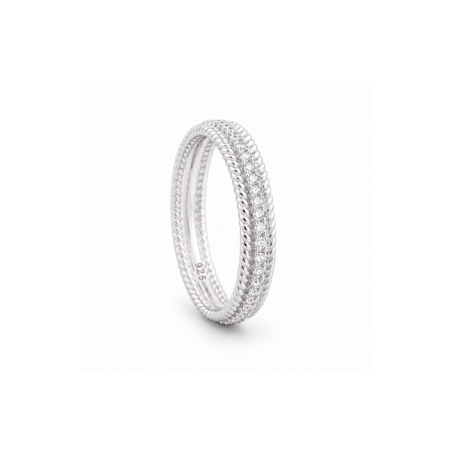 Glacier Pavé Beaded Eternity 925 Sterling Silver Ring