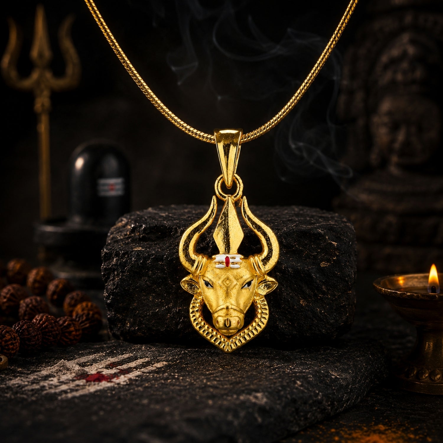 Sacred Gold Plated 925 Silver Nandi with Trishul Pendant