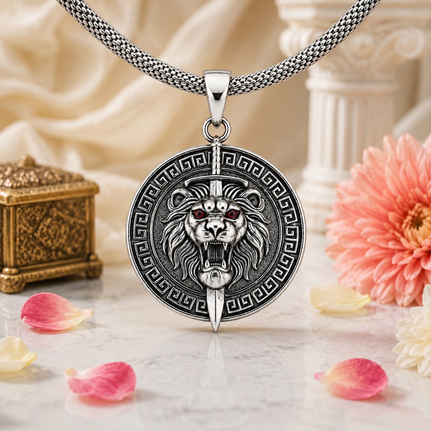 925 Sterling Silver The Gladiator Sword & Lion Pendant