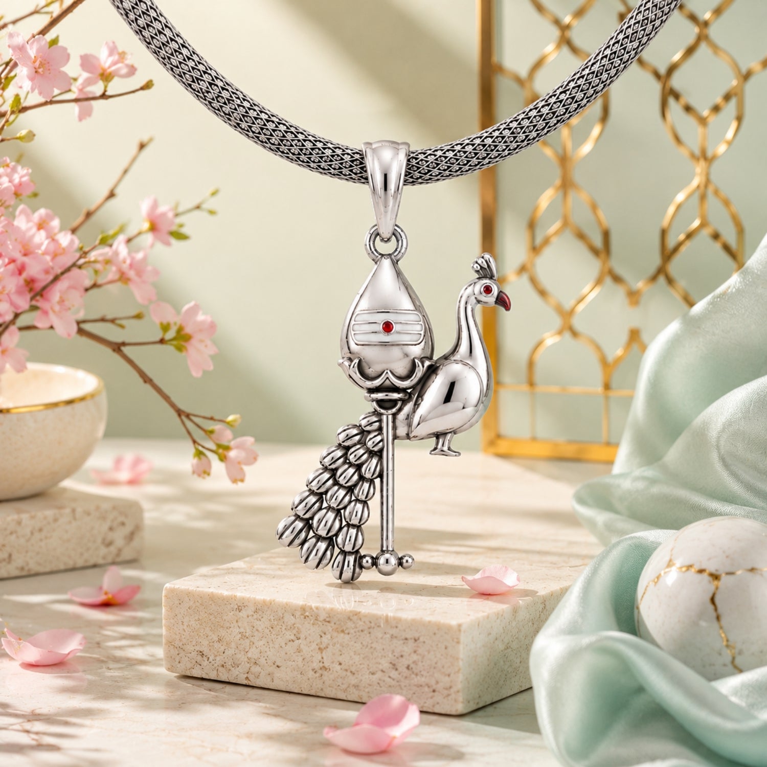 925 Sterling Silver Vel & Peacock Pendant