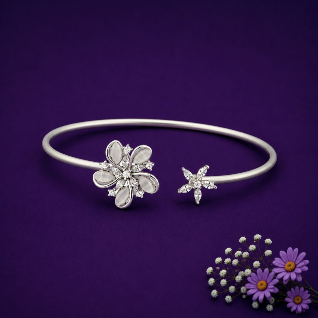 925 Sterling Silver Blooming Flora Adjustable Kada
