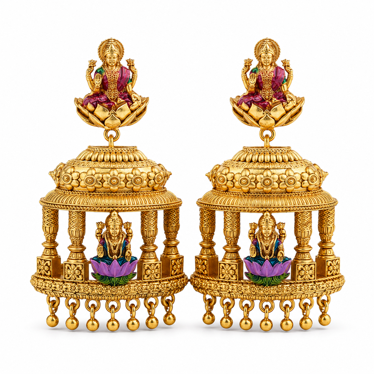 Divine Lakshmi Mandap Cage Gold-Plated 925 Silver Drops
