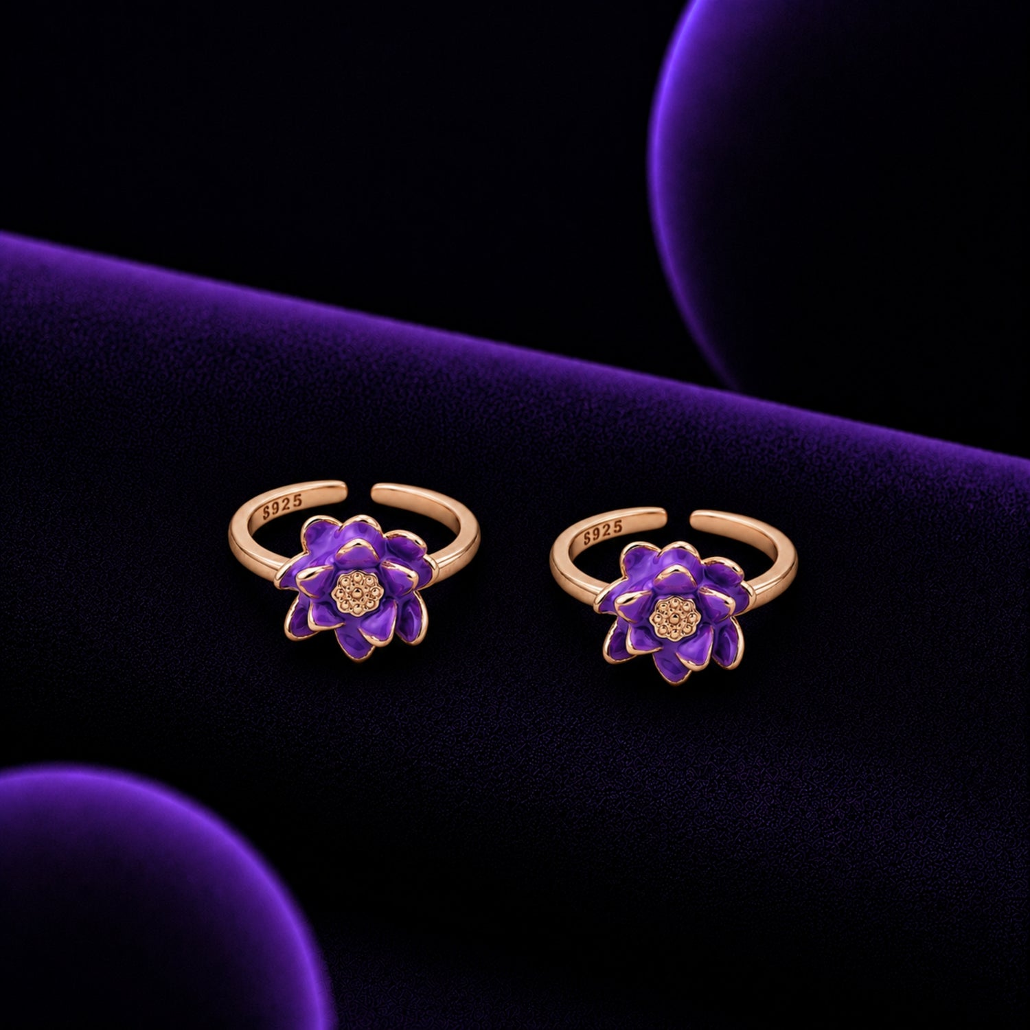 The Violet Lotus Adjustable 925 Silver Toe Ring Set