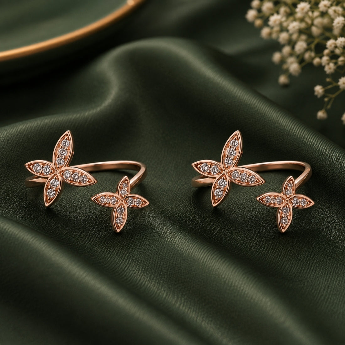 Rose Gold Plated Crystal Double Butterfly Bichiya Set