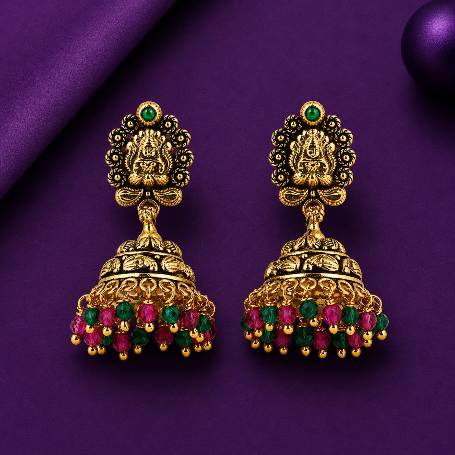 The Lakshmi Navya Beaded Jhumka – 925 Sterling Silver