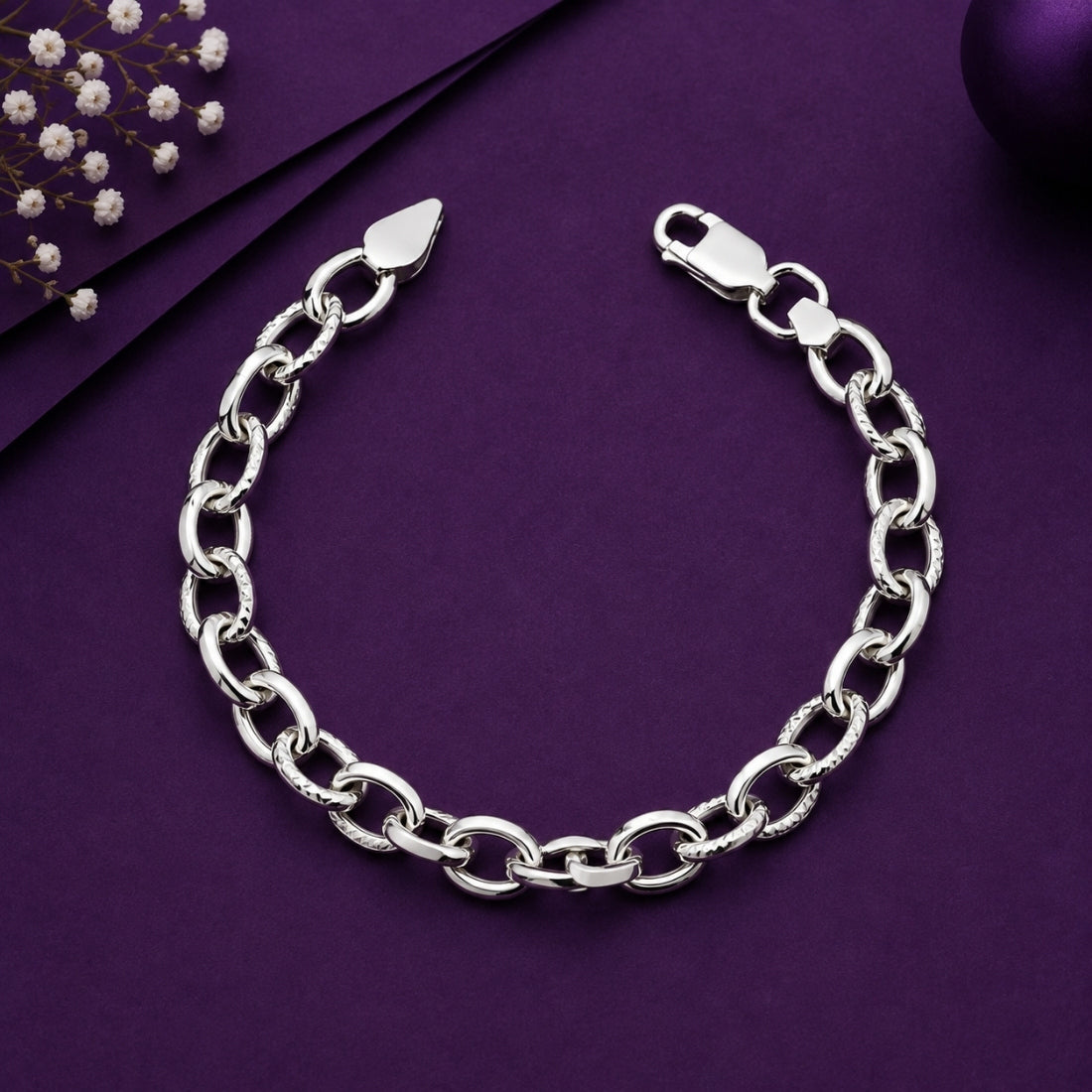 Classic Sparkle 925 Sterling Silver Textured Link Kids Bracelet