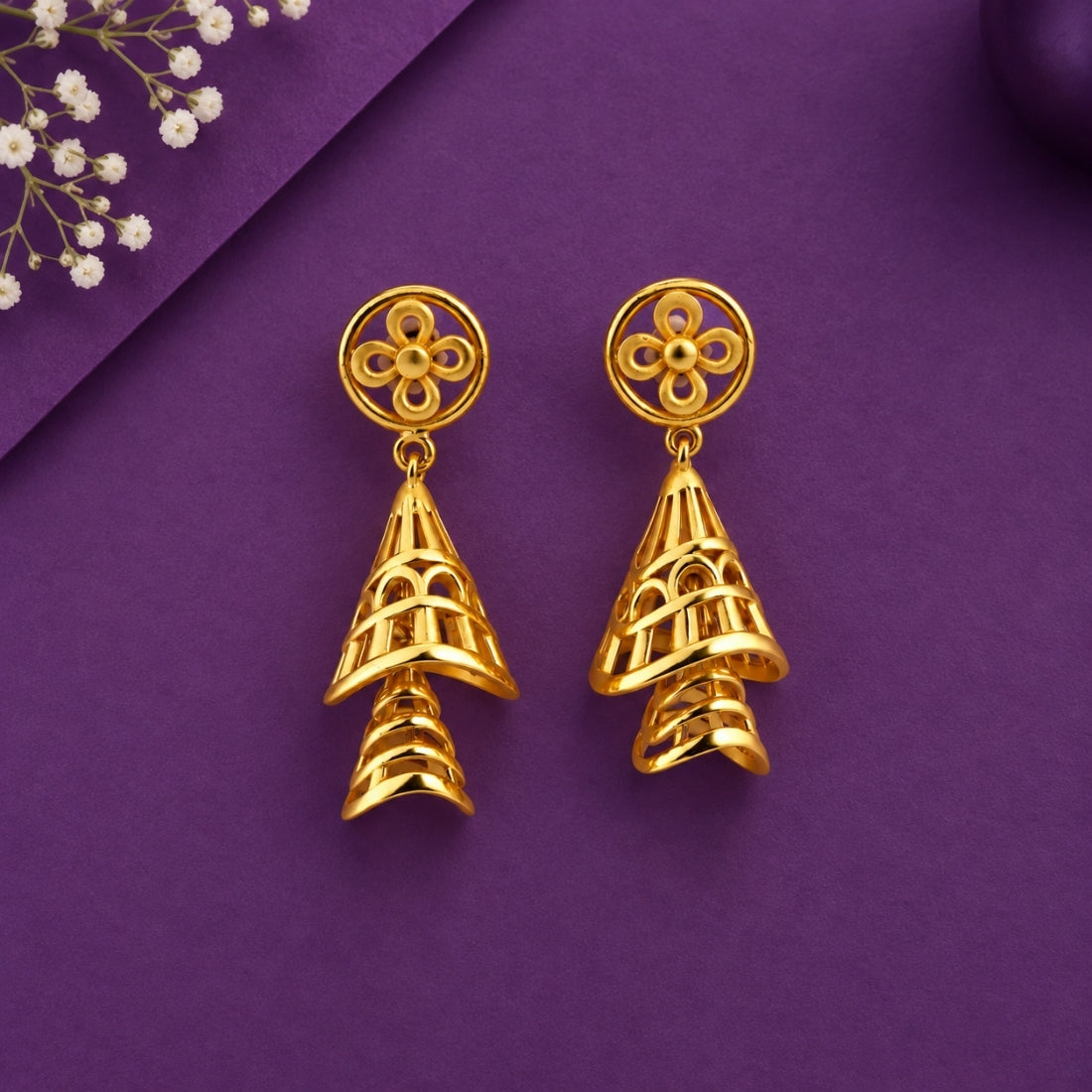 Gold Plated Silver Two-Tier Cone Filigree Jhumka Earrings