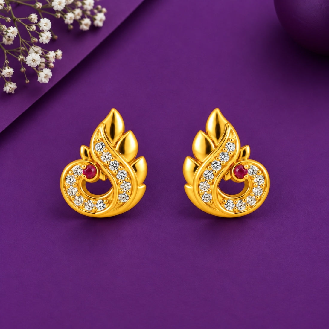 Mayura Shimmer 925 Sterling Silver Ruby Peacock Stud Earrings
