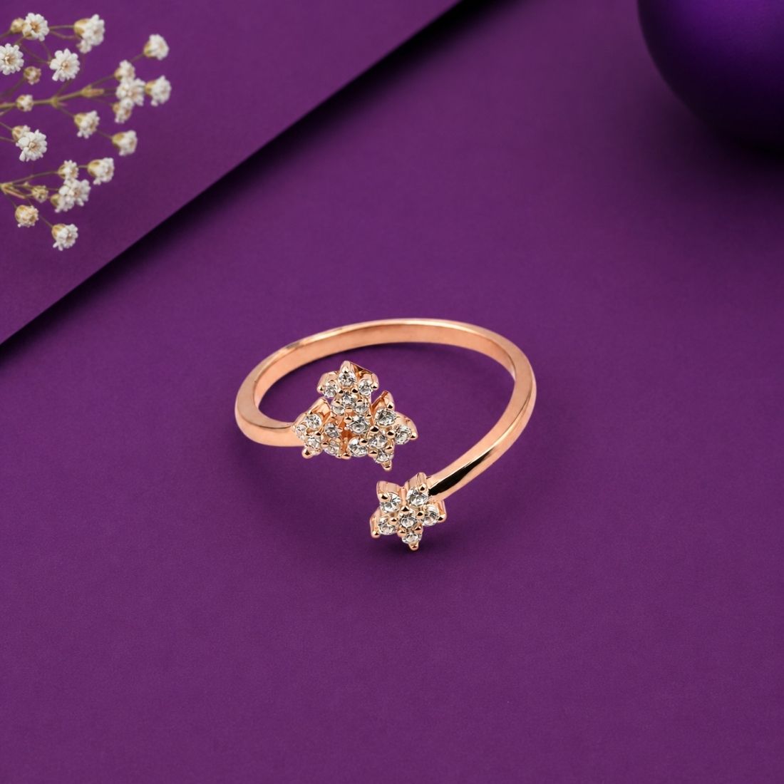 Rose Gold Meadow Blossom Open Cuff 925 Silver Ring