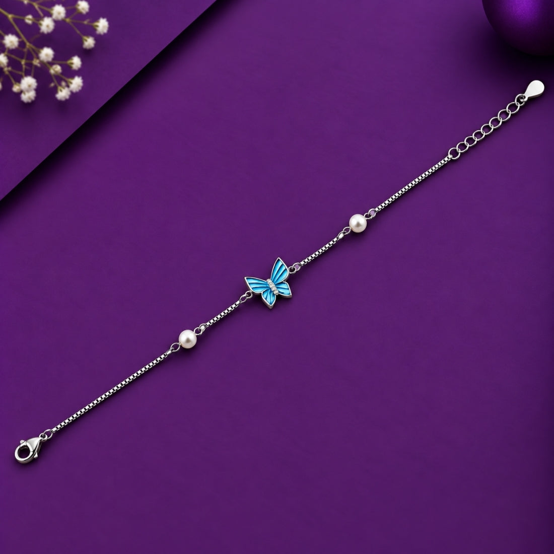 The Azure Monarch – 925 Silver Blue Enamel Butterfly Bracelet