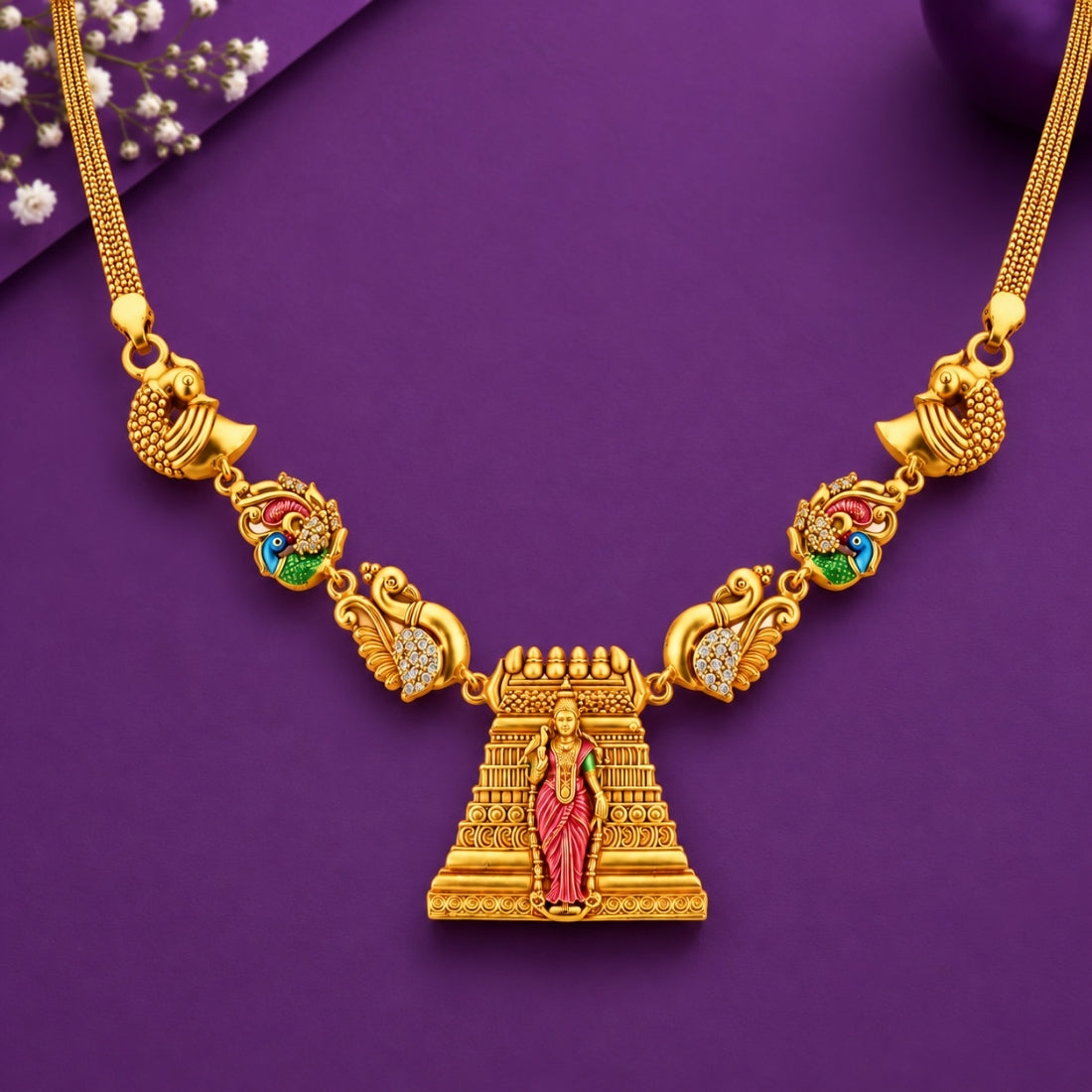 The Divine Madurai Meenakshi Gopuram Heritage 925 Silver Necklace