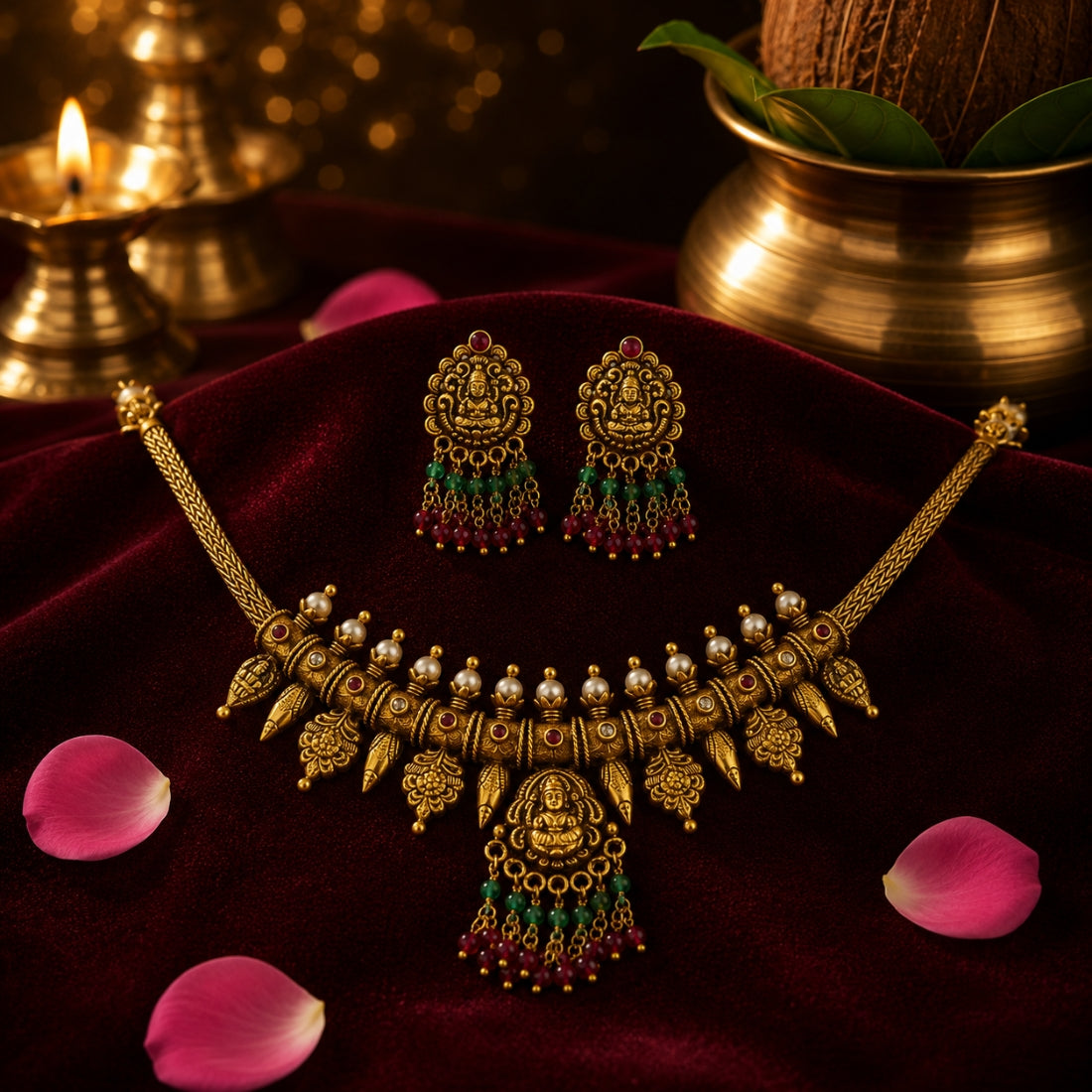 The Rajasi Lakshmi Hasli 925 Silver Necklace Set