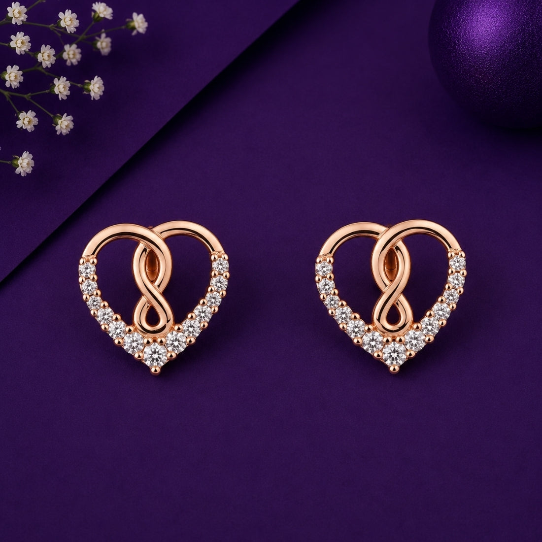 Rose Gold Endless Love Infinity Heart Stud Earrings