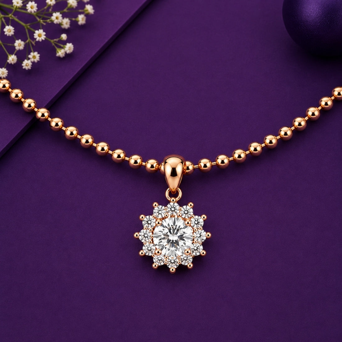 The Radiant Solar Halo 925 Silver Rose Gold Pendant
