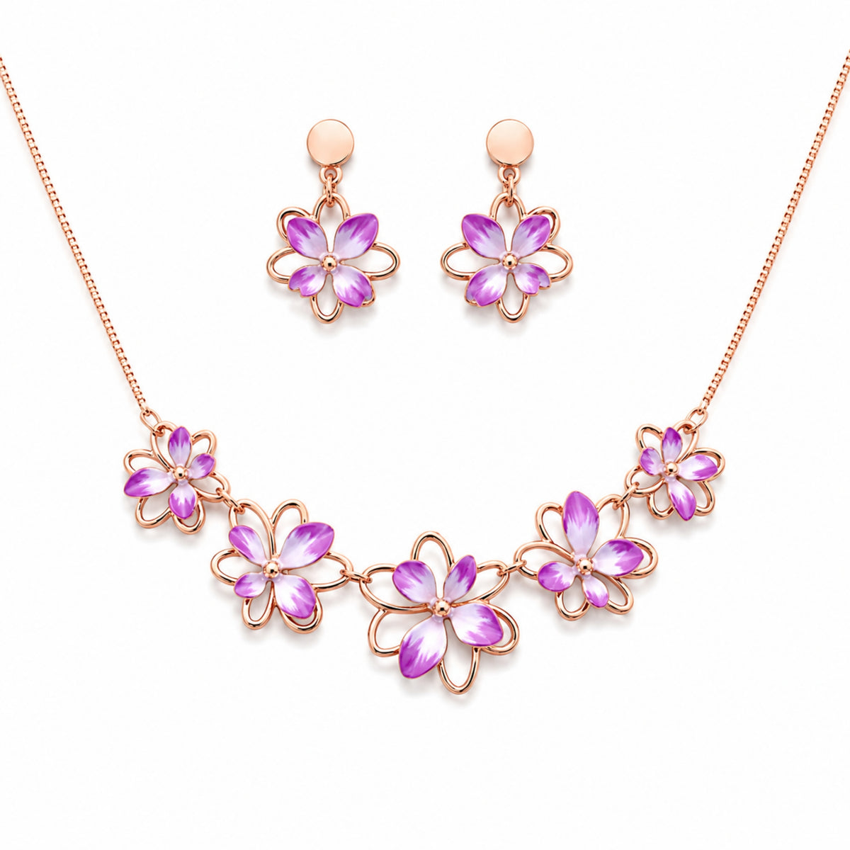 The Violet Iris Ombré Blossom 925 Silver Necklace Set