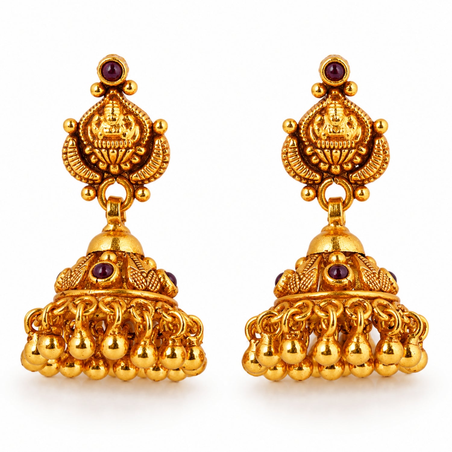 The Lakshmi Archana Temple Jhumka – 925 Sterling Silver Antique Gold Finish